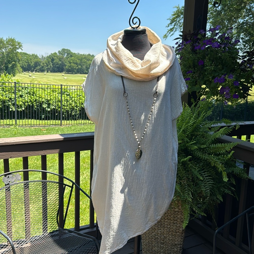 Oh My Gauze! Jenn cowl neck lagenlook top in bone / cream. Size 3 = XL - 2X